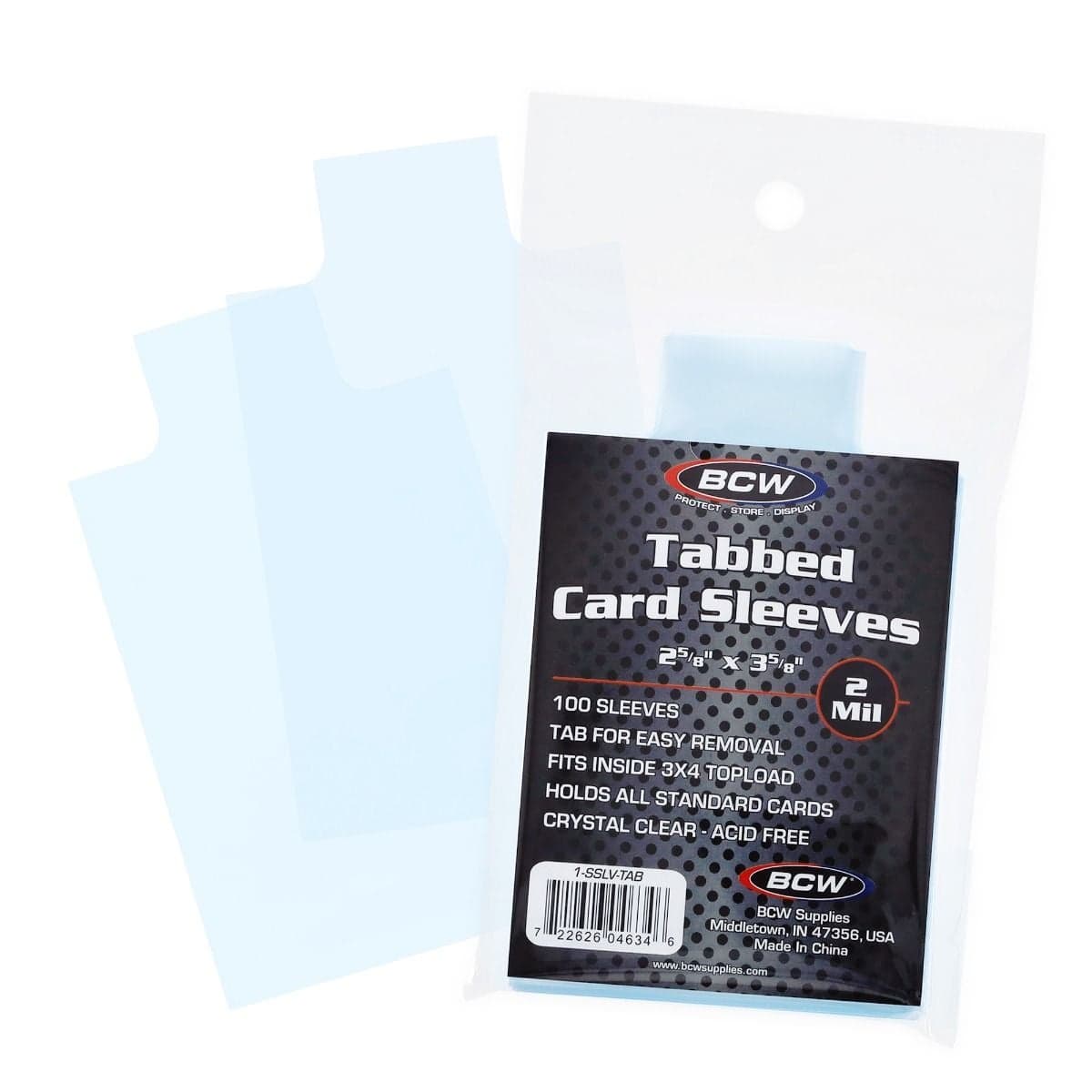 BCW Standard Card Sleeves - Tab, main image, package full of tabbed sleeves grouped with unpackaged sleeves