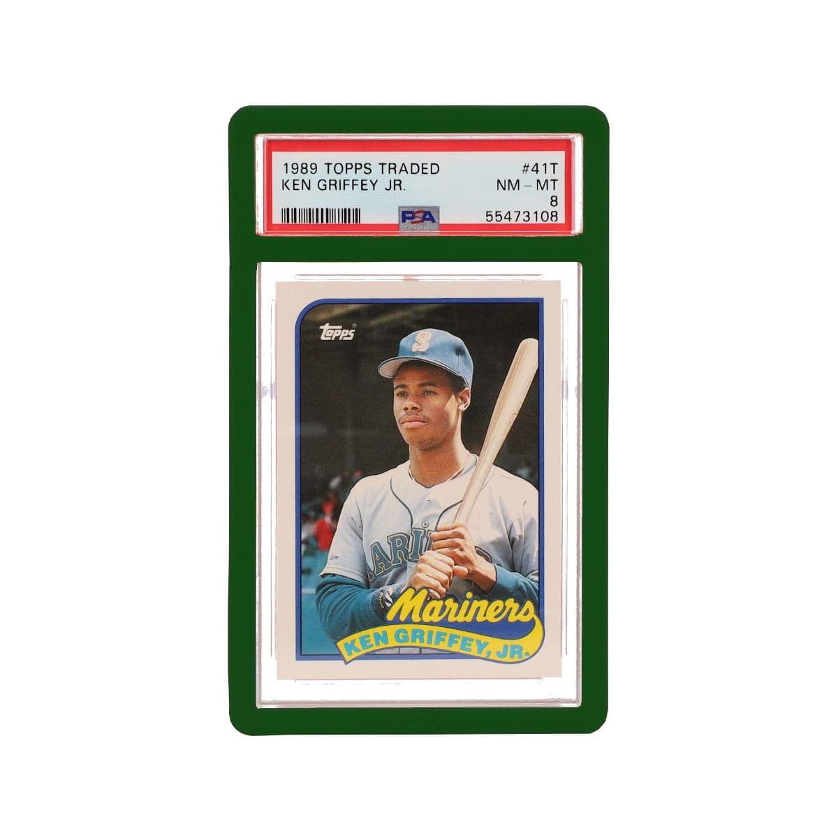 Front facing view of a single Slab Bumper - PSA Graded Card - Green with graded card inside