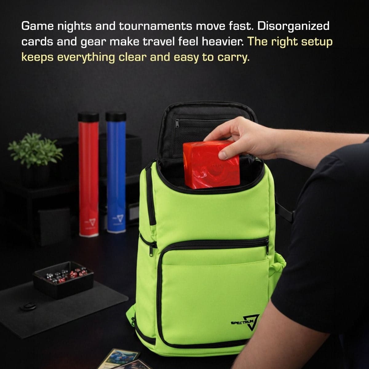 Infographic 1, Games nights and tournaments move fast. Disorganized cards and gear make travel heavier. The right setup keeps everything clear and easy to carry.