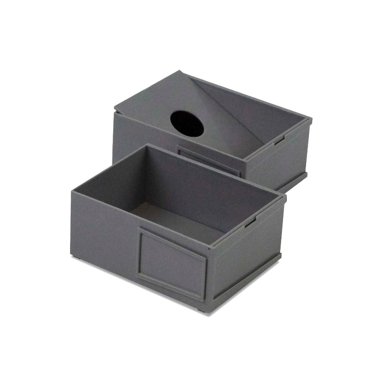 2 BCW modular sorting tray cells, one with tray raised, one flat