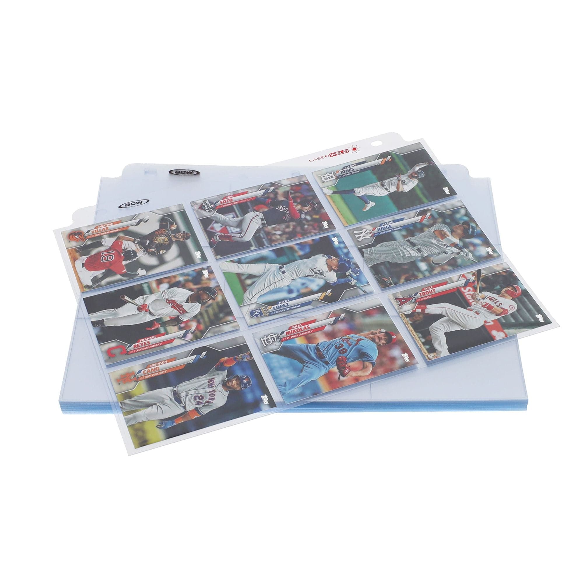 LaserWeld Pages - 9 Pocket - Side Load stack with top page full of baseball cards