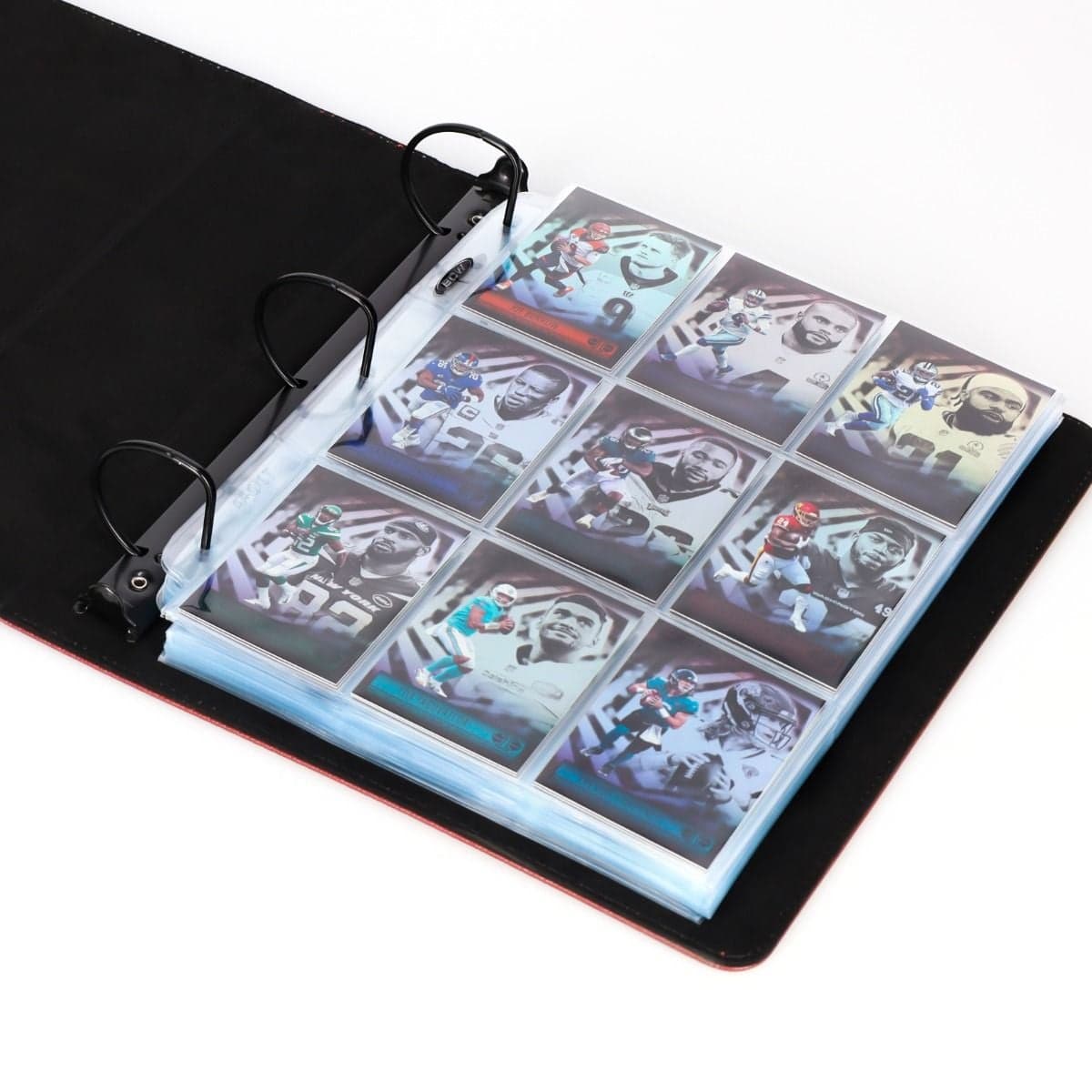 BCW premium football album. Open with hockey sports cards in BCW 9-pocket pages
