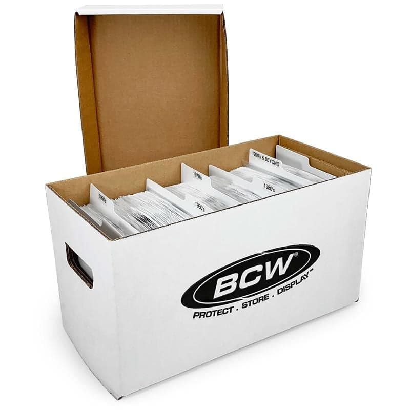 Open BCW 45 RPM Record Storage Box with records and dividers inside