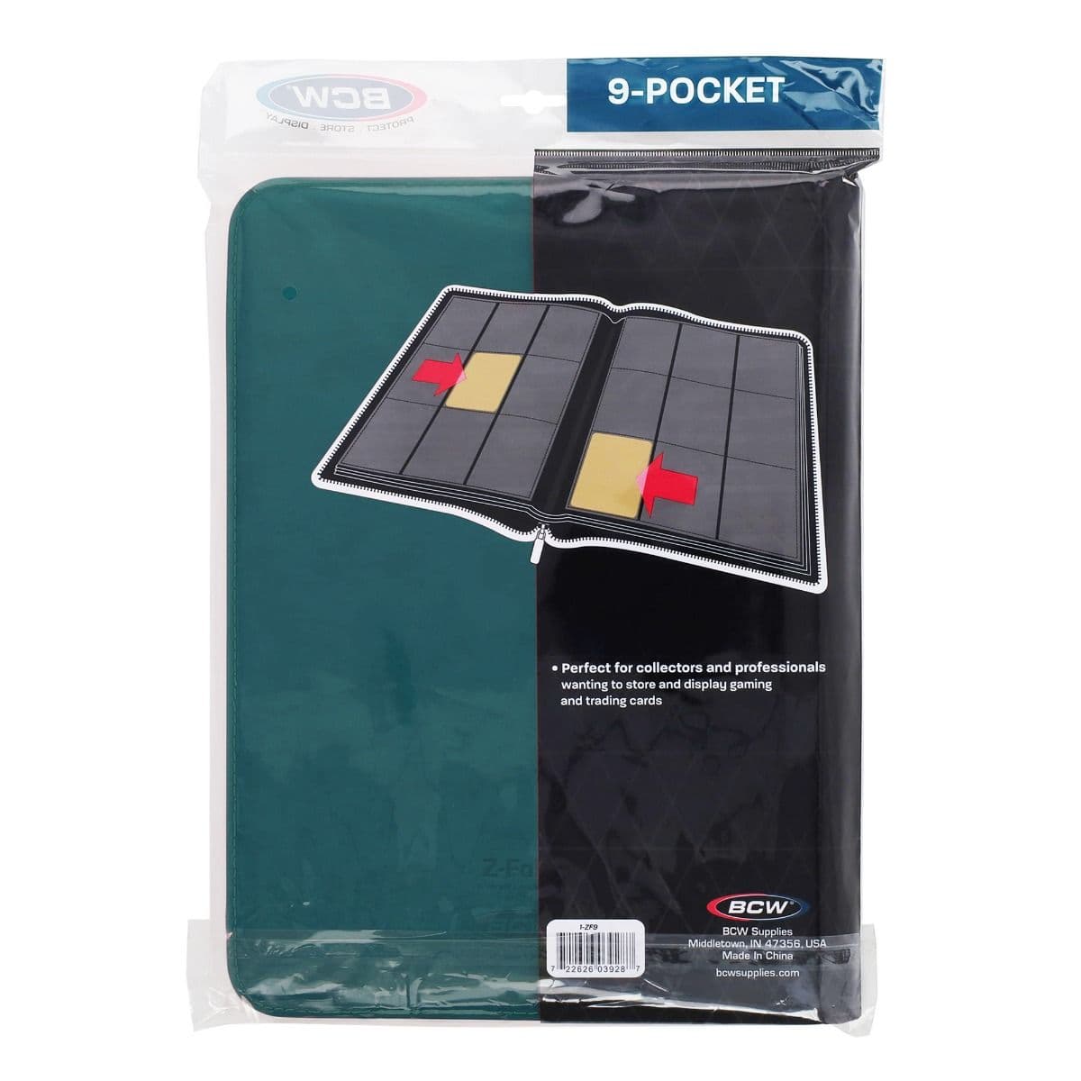 BCW Z-Folio 9-Pocket Album - Teal, back of packaging with binder enclosed.