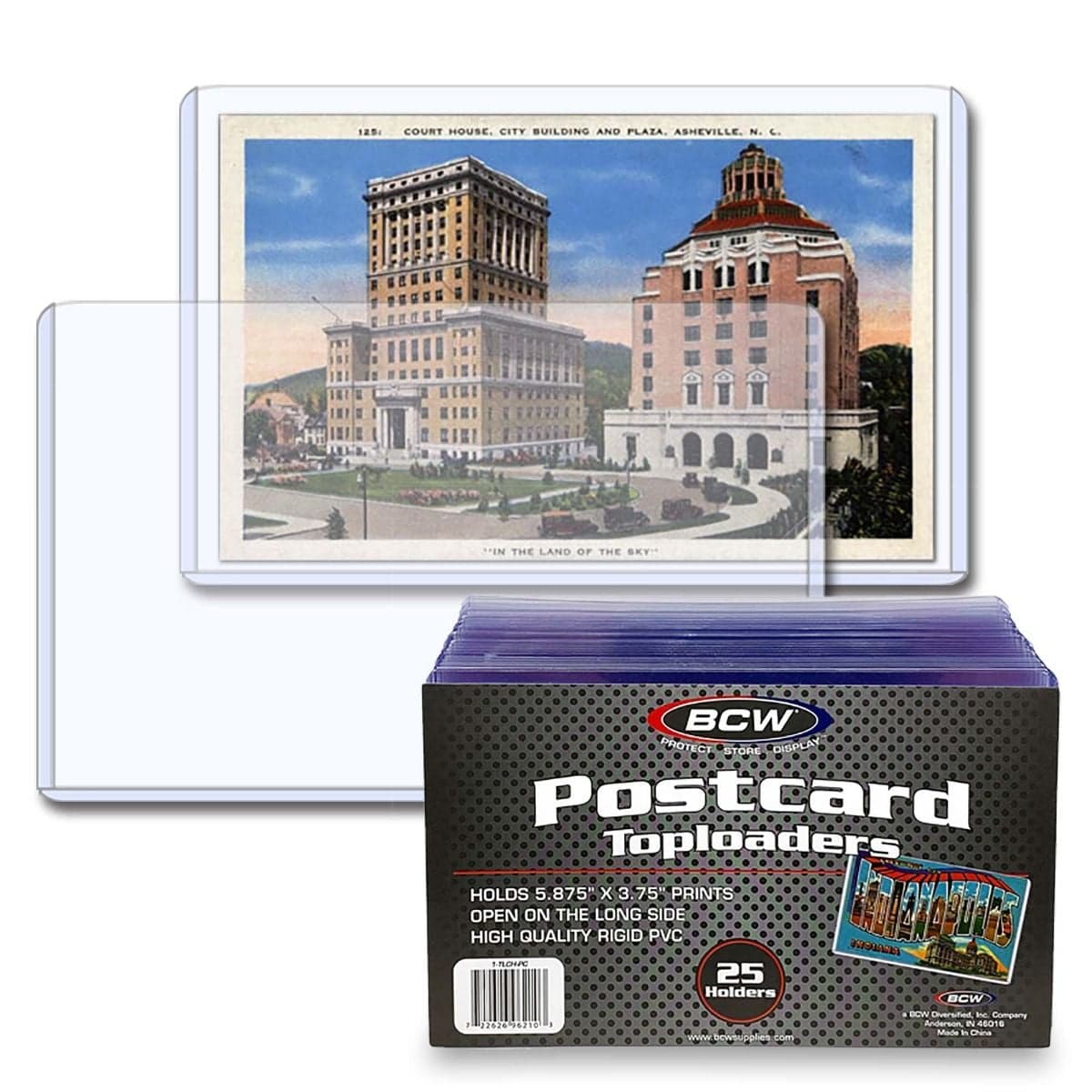 Two BCW Postcard Topload Holders behind package of BCW Postcard Topload Holders