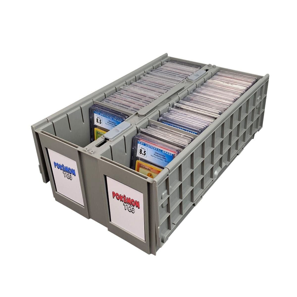 BCW Graded Card Bin. 2 row. Open. Pokemon, gaming cards. pokemon labels in slots