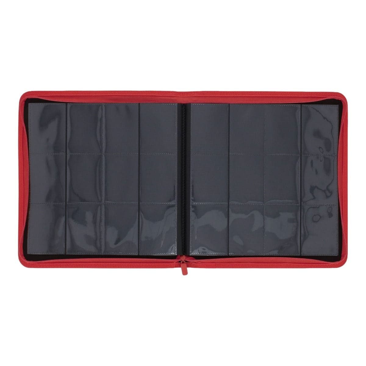 Z-Folio 12-Pocket Album - Red, opened and empty, showcasing the easy-flip pages for quick viewing.