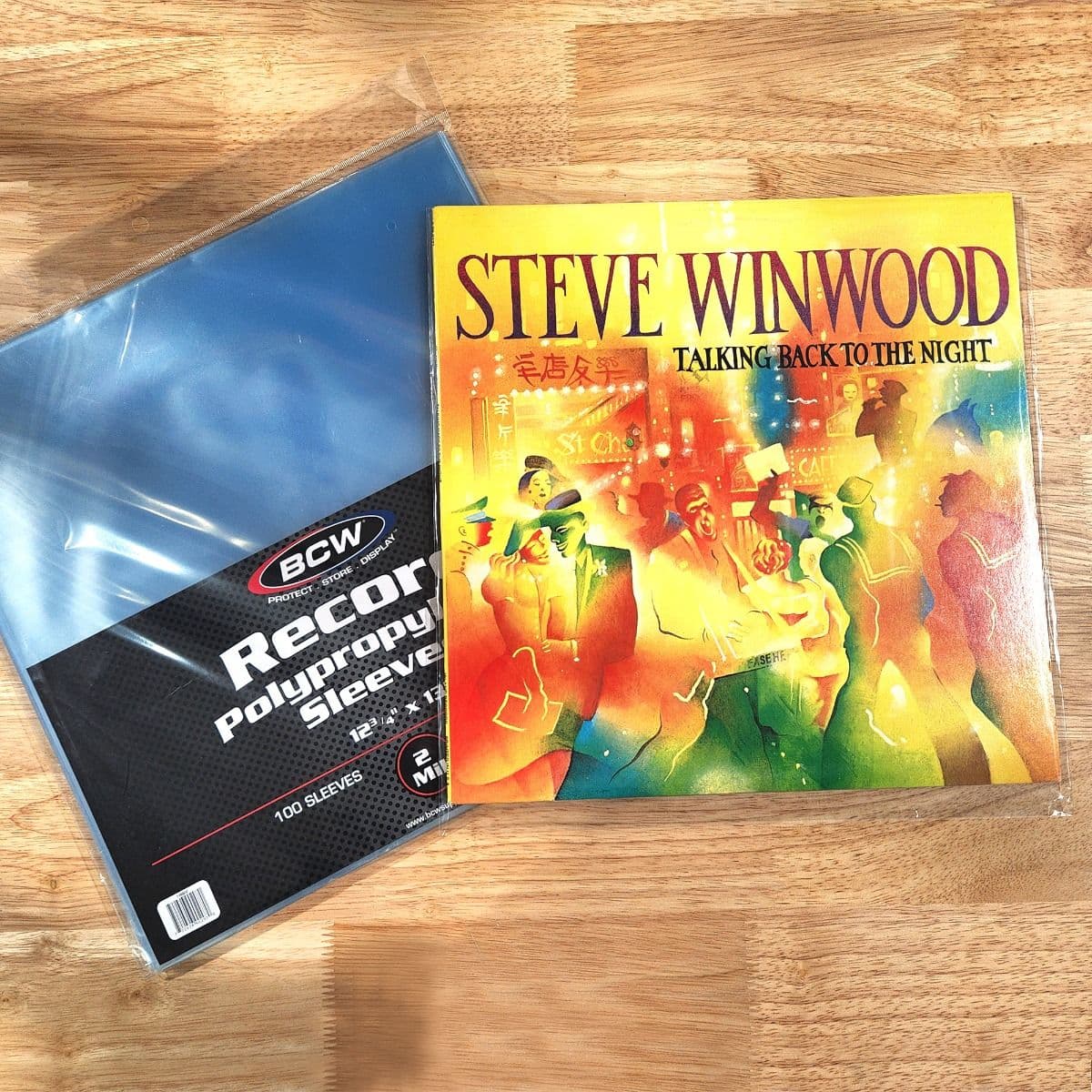 12 inch record on top of package of BCW 12 Inch Record Sleeves - Polypropylene
