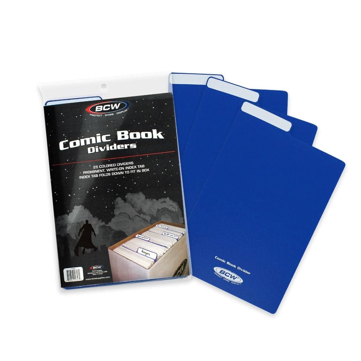 BCW Comic Book Dividers -Blue, packaging with a few dividers fanned out