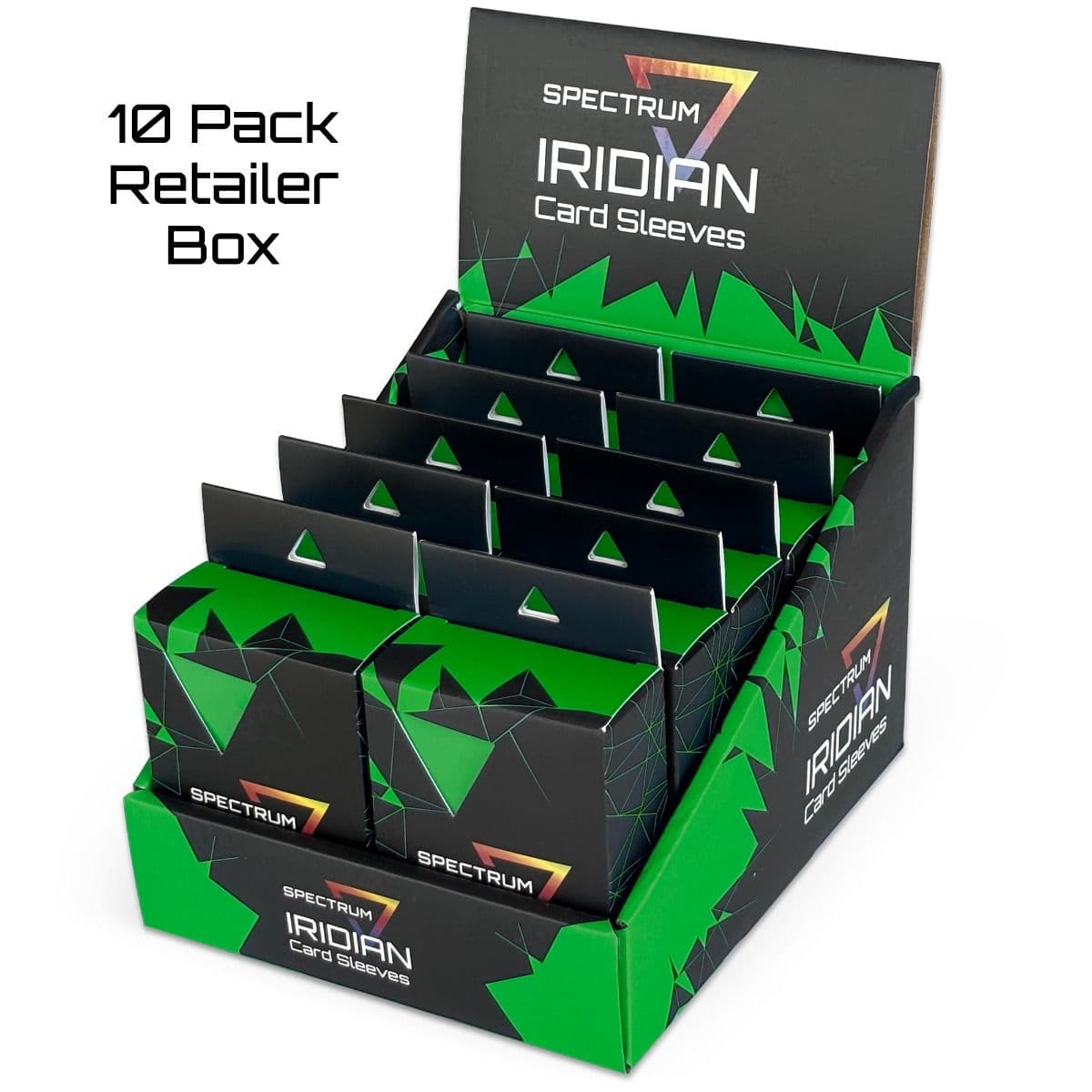 Iridian Matte Sleeves - Green. Standard fit, 100 per box. packaging box. Inner case