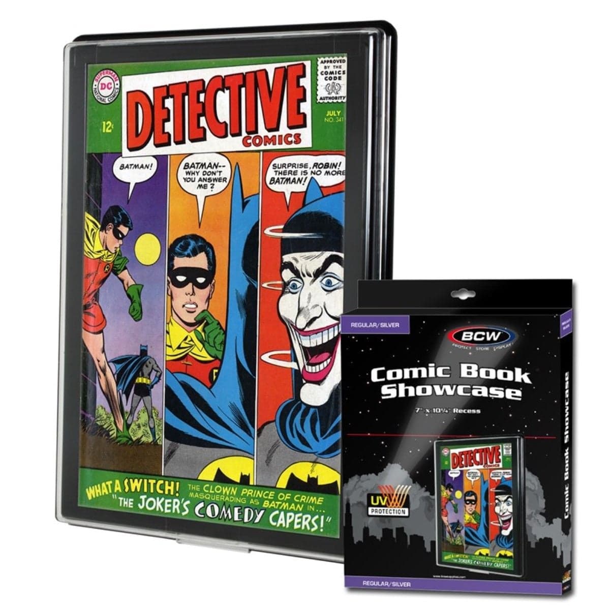 Package for BCW silver comic book showcase uv showcase with Detective Comics in showcase