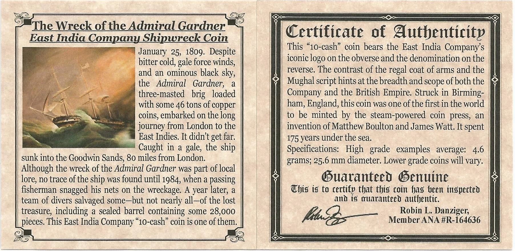 Admiral Gardner Shipwreck Treasure Coin (Mini Album)(HG) - Image 3