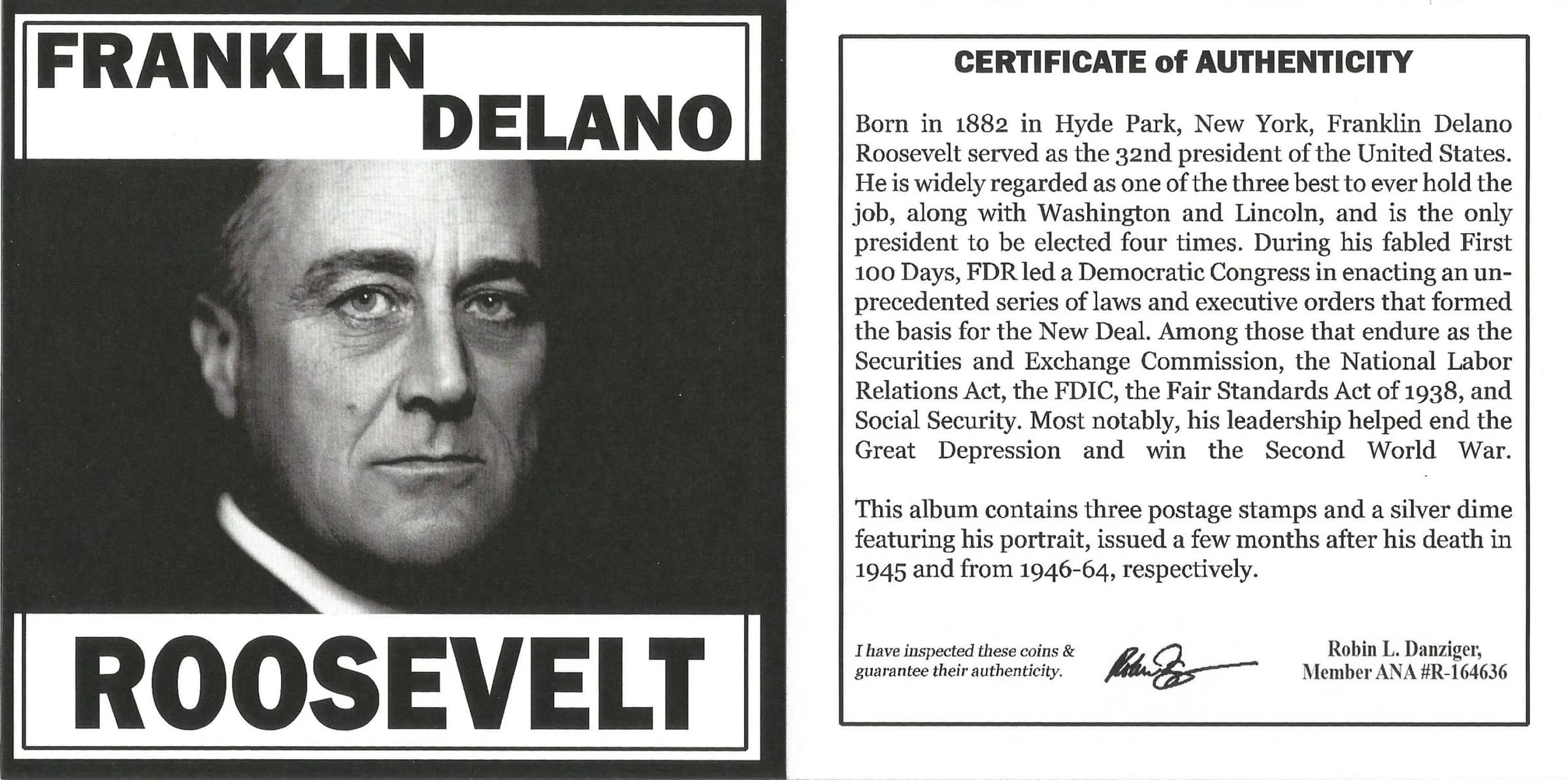 FDR: Franklin D. Roosevelt 4 Piece (One Coin + Three Stamps) (Mini Album) - Image 5