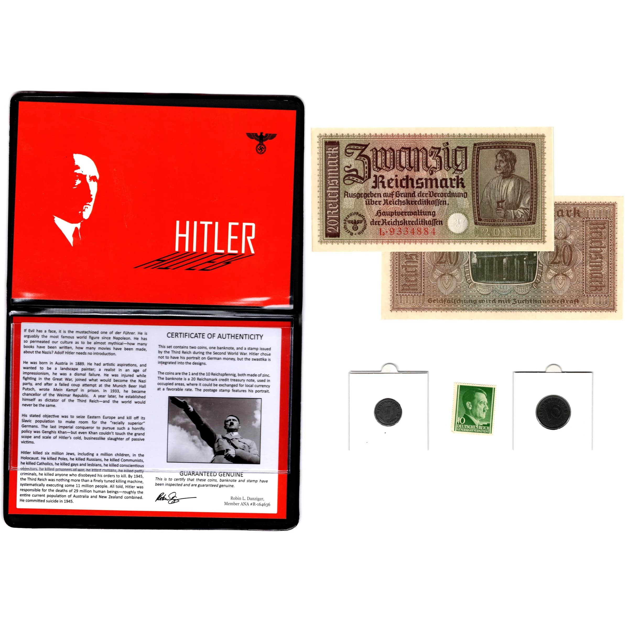 Adolf Hitler: Banknote, Stamp & Two Coins (Album) - Image 3