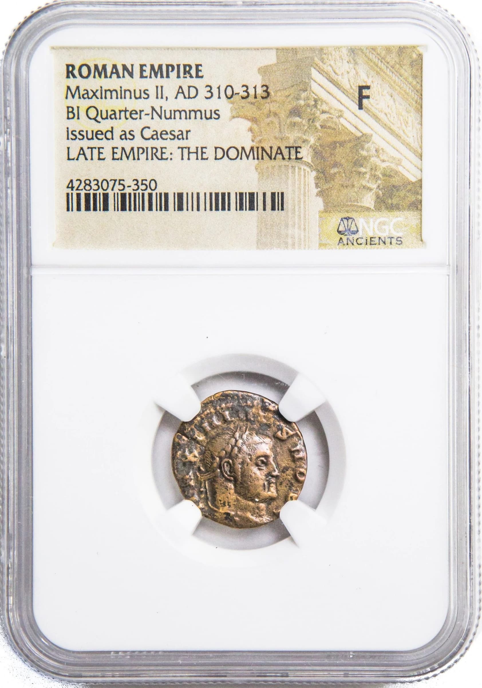 NGC-Certified Roman Coin: MAXIMINUS2ND(QUARTER NUMMUS), Grade F - Image 2