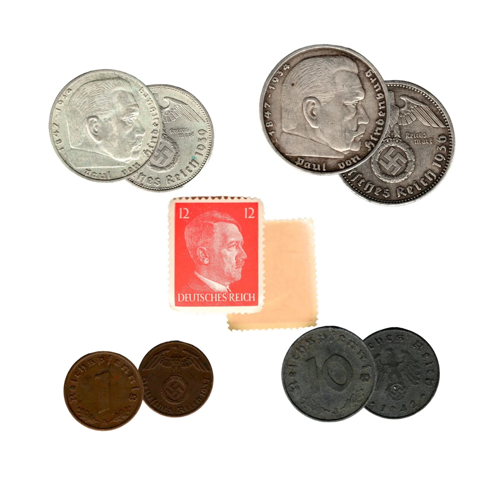 Adolf Hitler: A collection of four coins and one stamp (Five-Coin Box) - Image 2