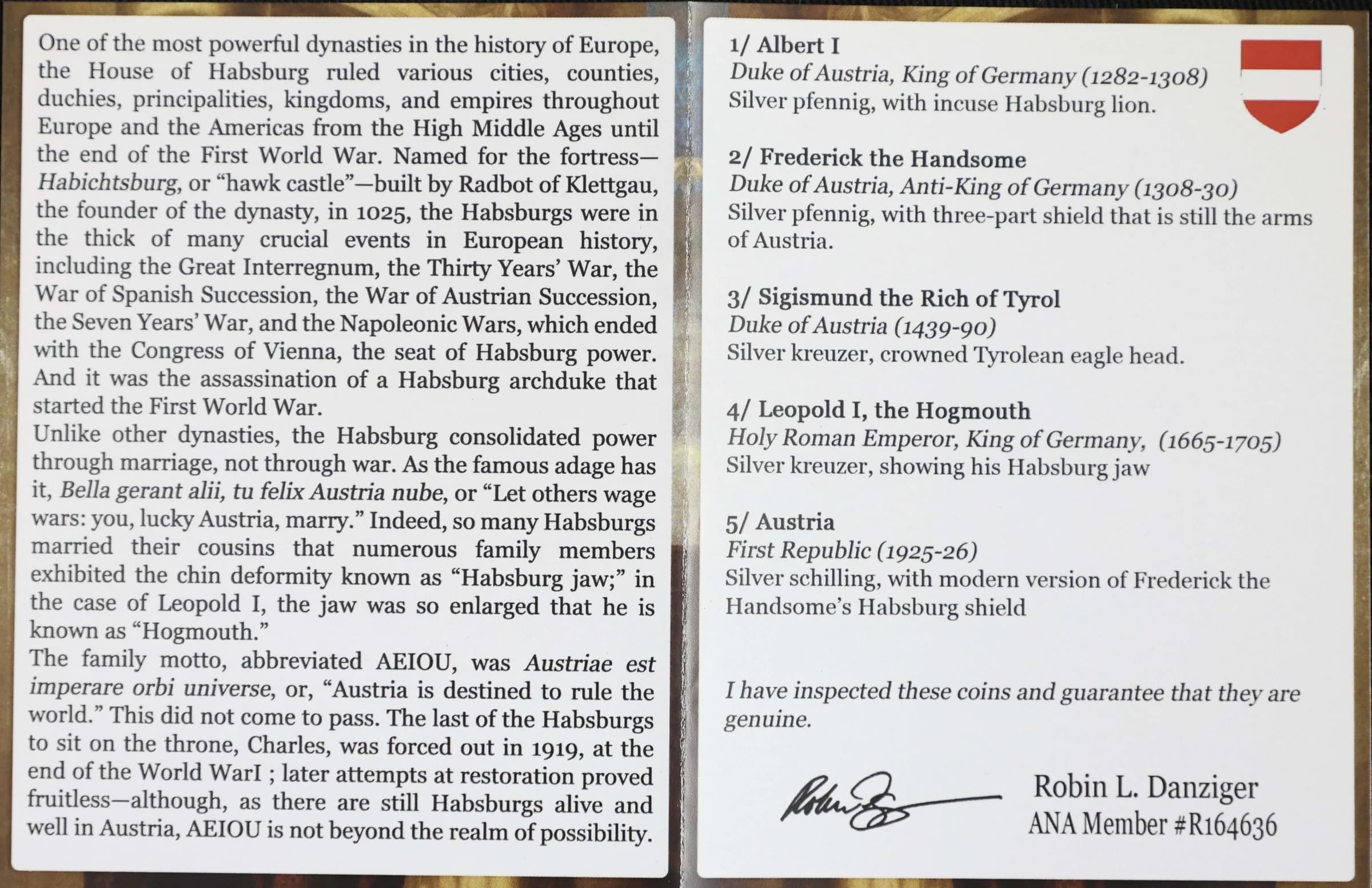 House of Habsburg: Five Coin Boxed Set(C) - Image 4