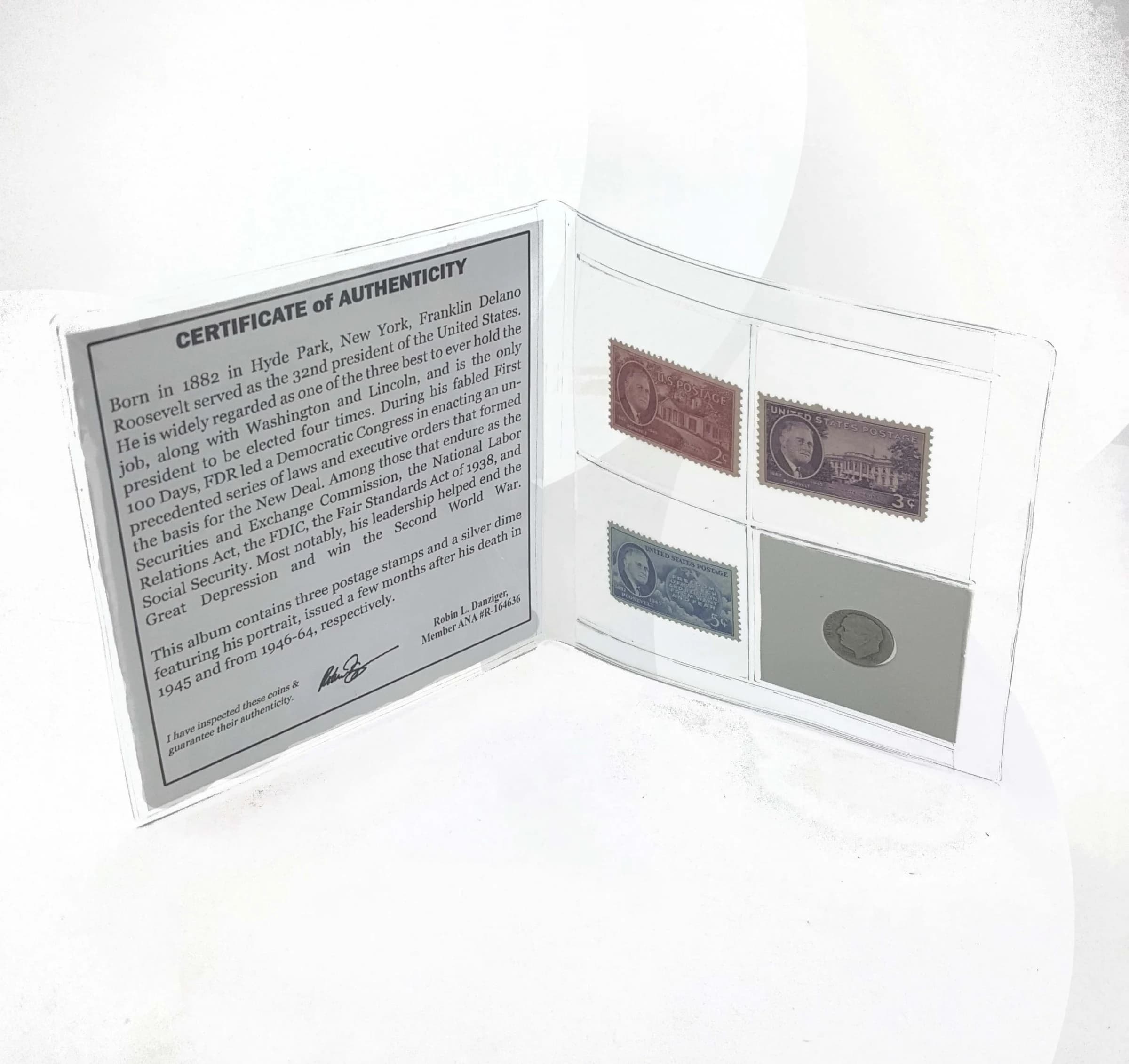 FDR: Franklin D. Roosevelt 4 Piece (One Coin + Three Stamps) (Mini Album) - Image 3