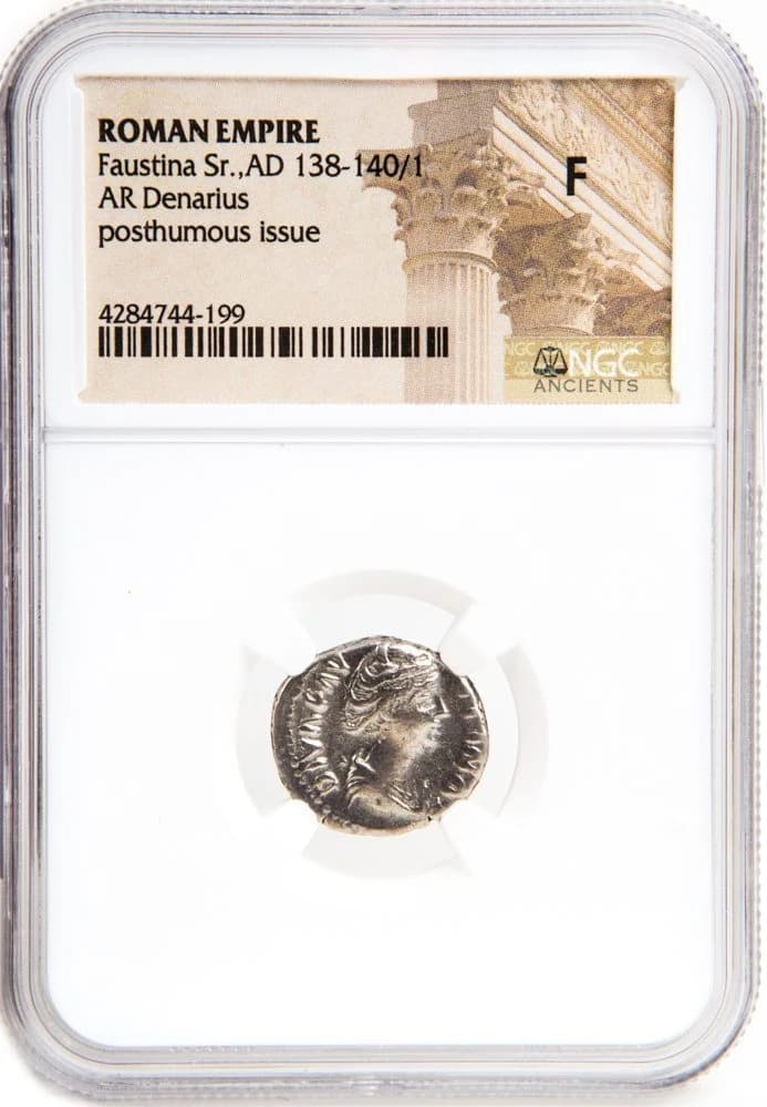 NGC-Certified Roman Coin: Faustina Sr., Denarius, Grade F - Image 2