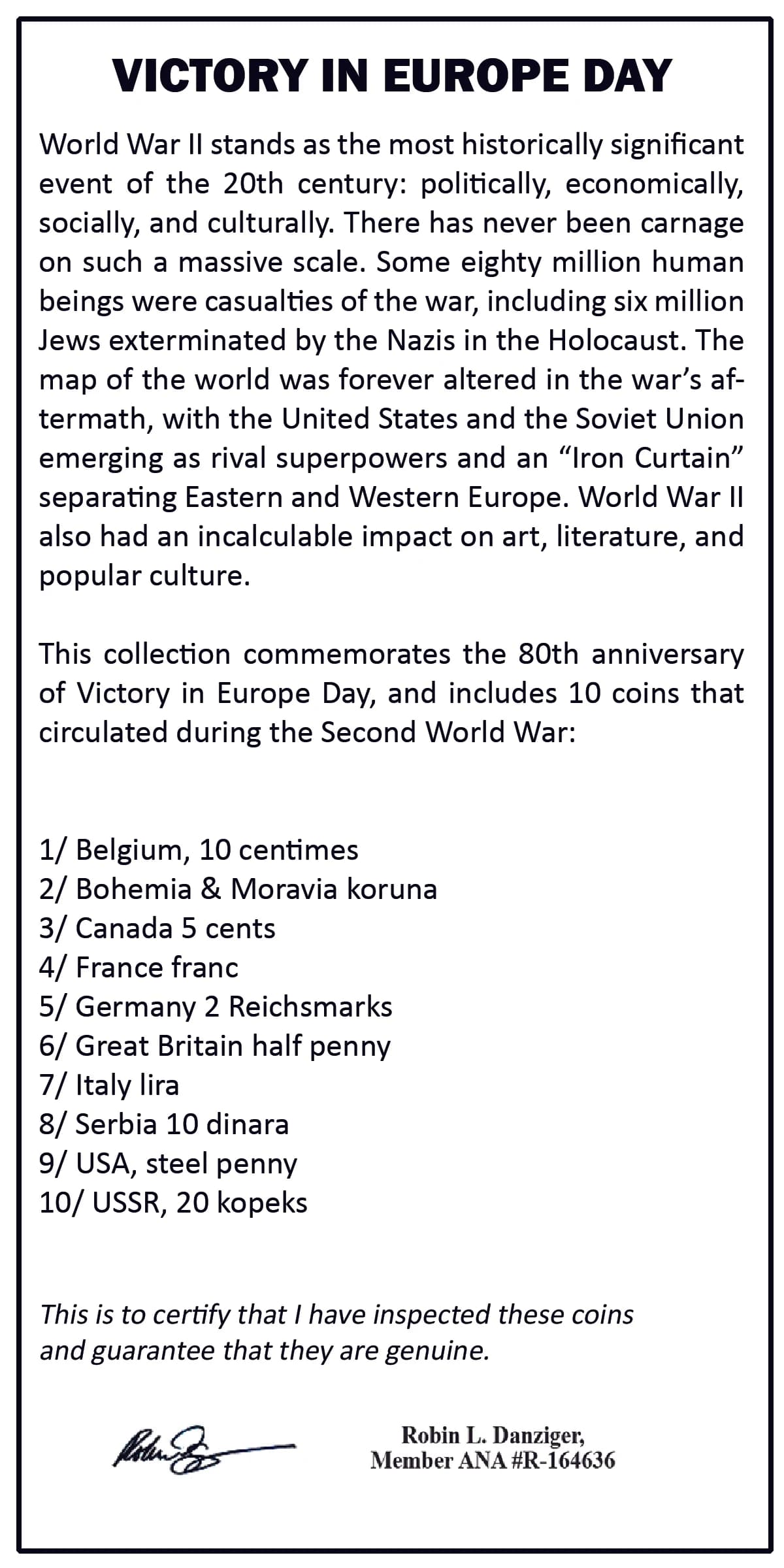 Victory in Europe Day, 1945-2025-80th Anniversary / 10 Coin Boxed Collection - Image 2