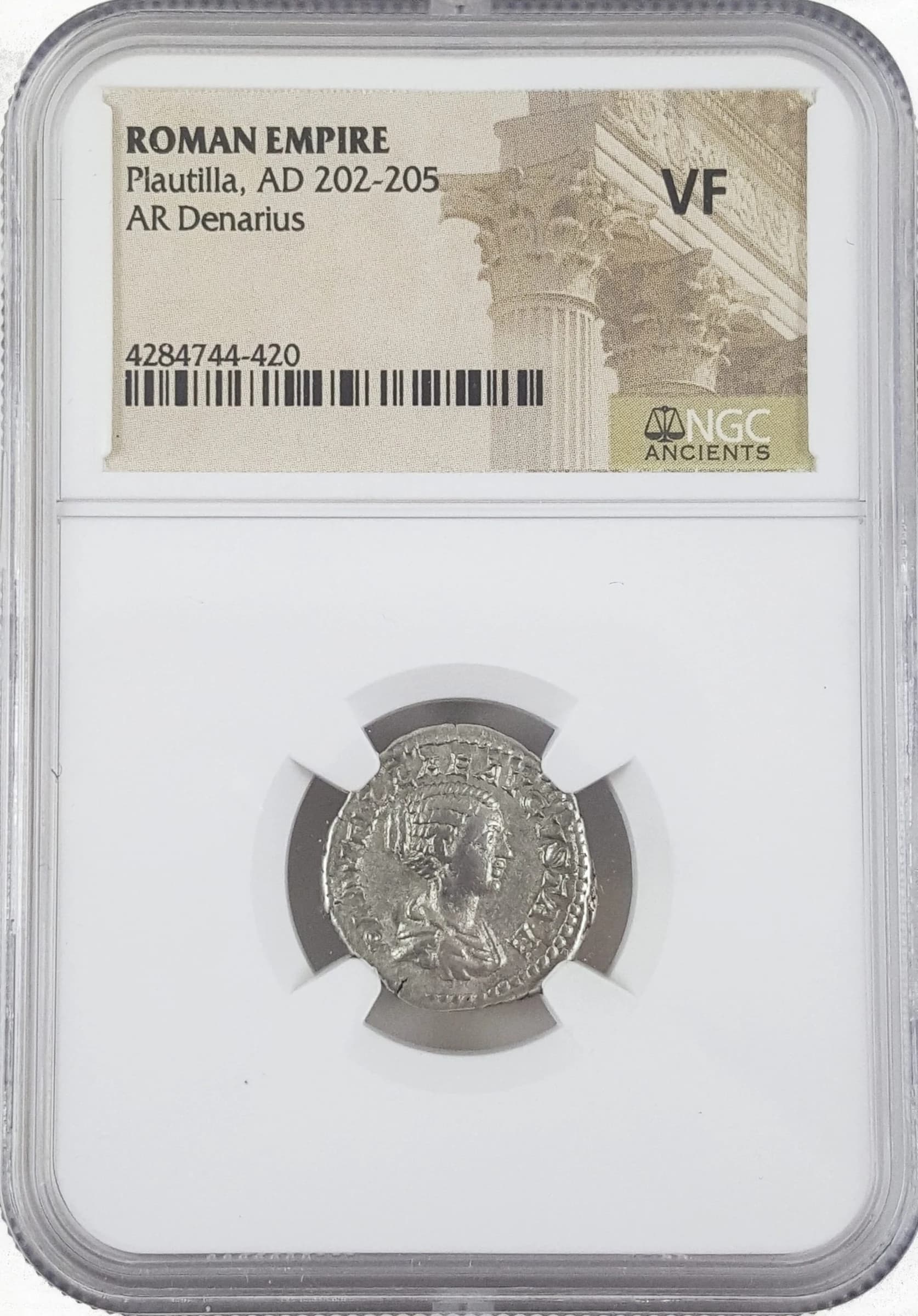 NGC-Certified Roman Coin: Plautilla, Denarius, Grade VF - Image 2