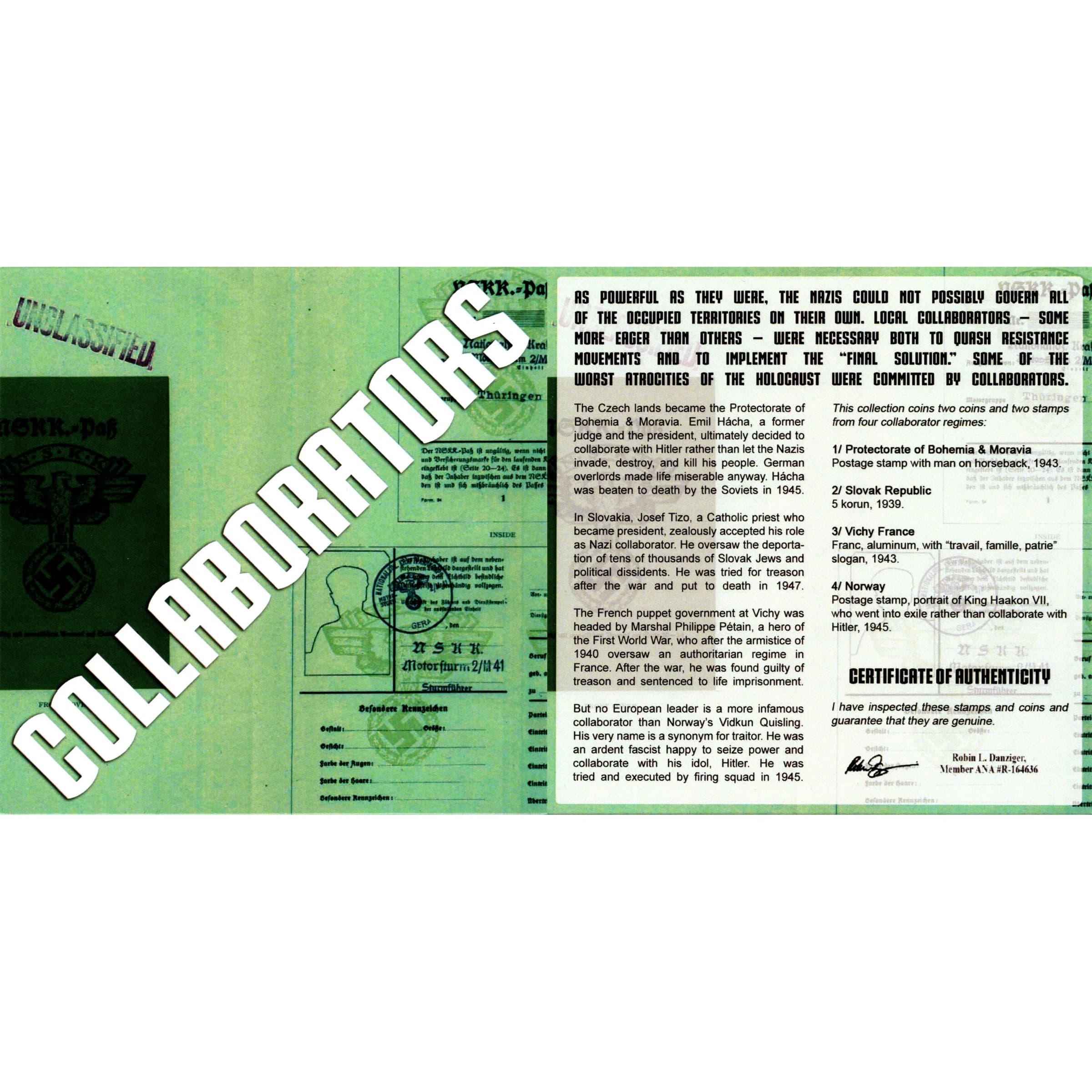 Collaborators: A Four-Piece Box Set of Coins and Stamps from Regimes that Helped Hitler - Image 3