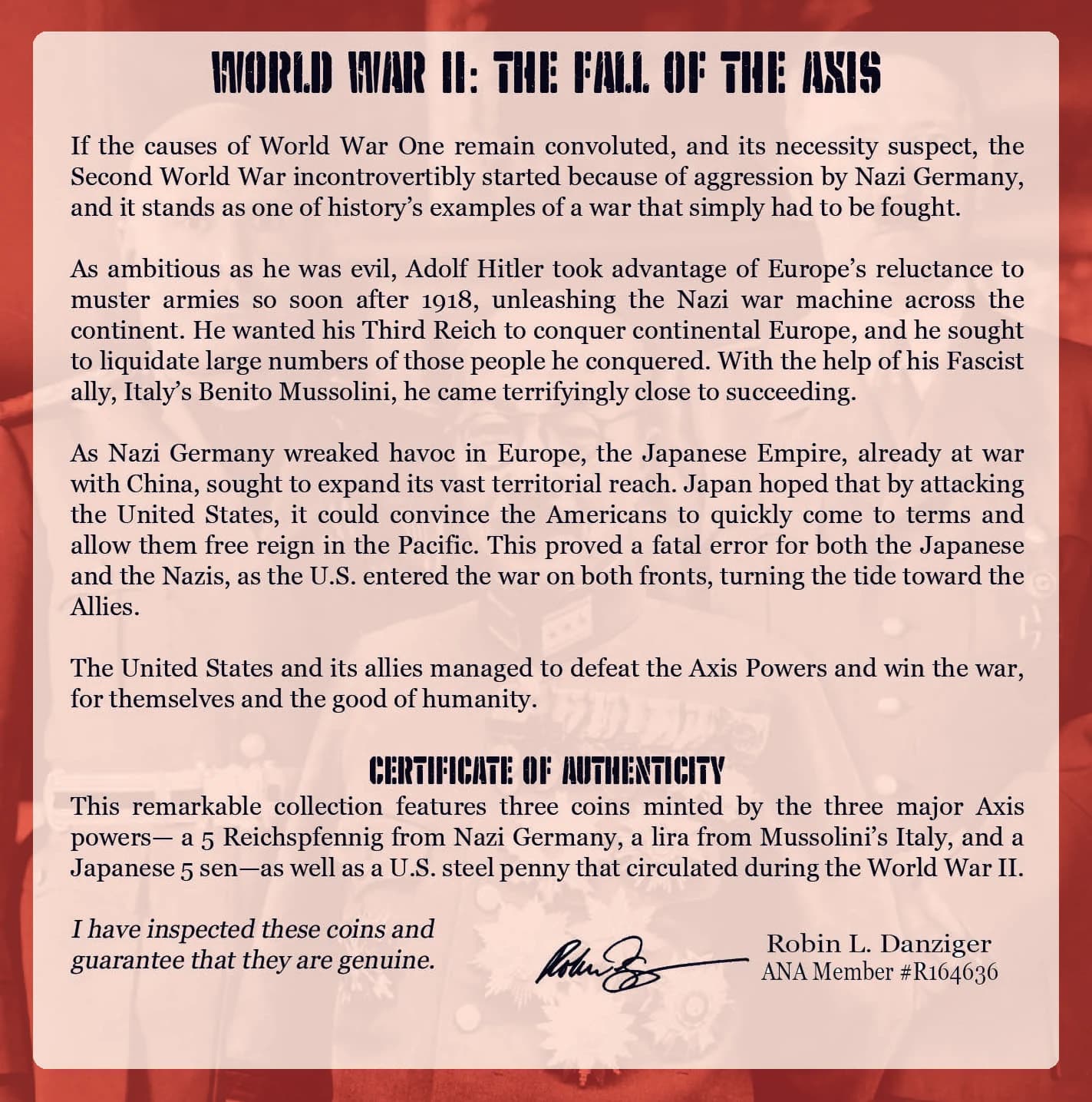 World War II: The Axis Powers Four Coin Collection in (Mini Album)(C) - Image 6