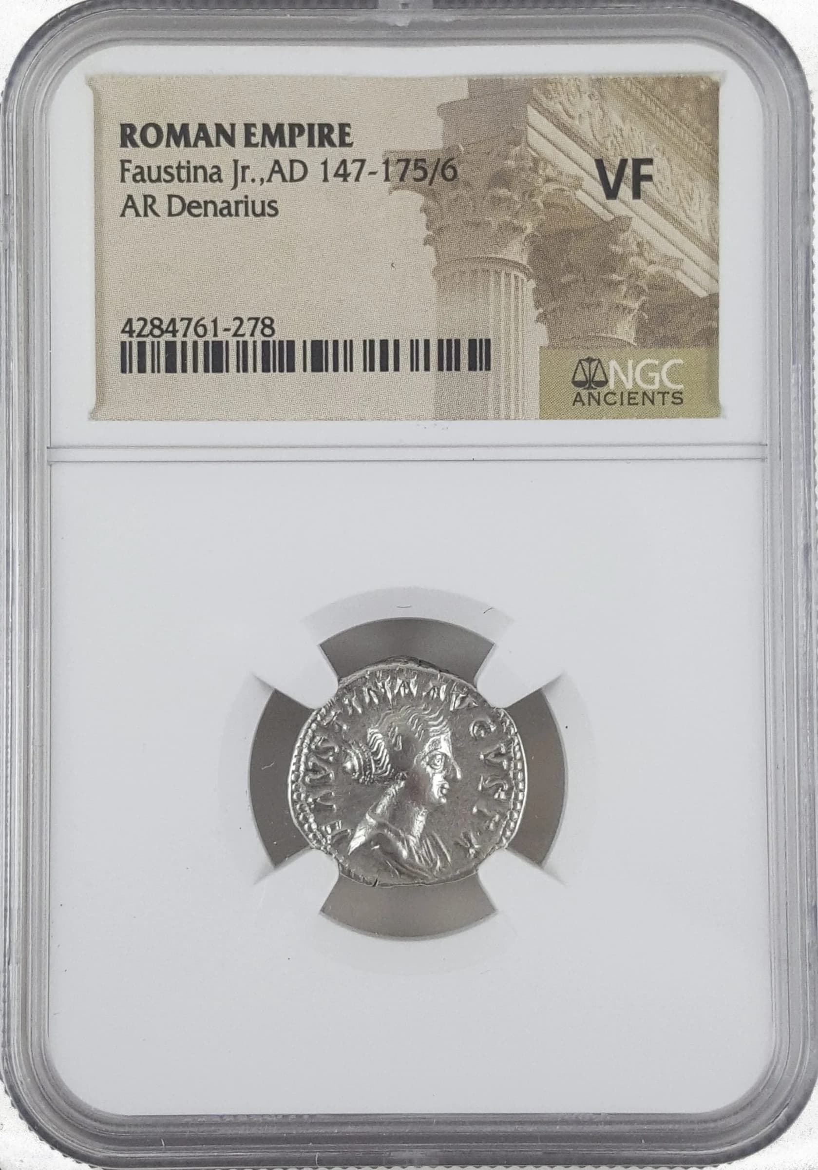 NGC-Certified Roman Coin: Faustina Jr., Denarius, Grade VF - Image 2
