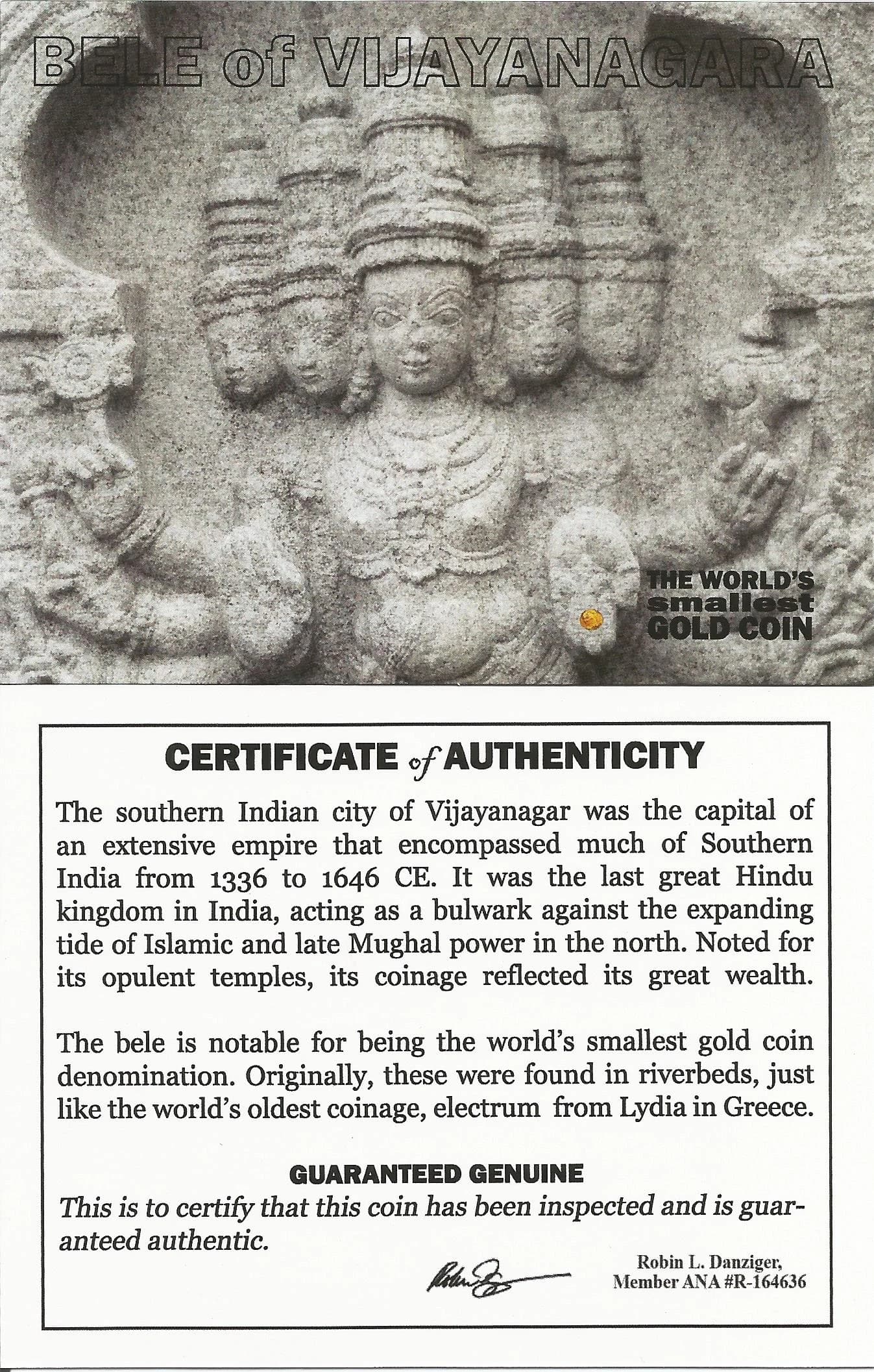 World's Smallest Gold Coin: Bele of Vijayanagara (Clear Box) - Image 4