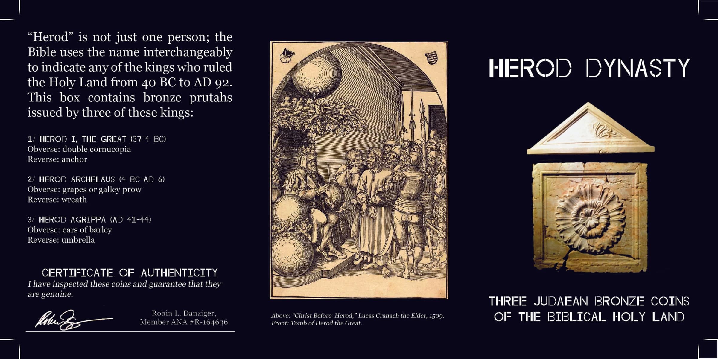 Herod Dynasty: Three Judaean Bronze Coins of the Biblical Holy Land (Three-Coin Box) - Image 2