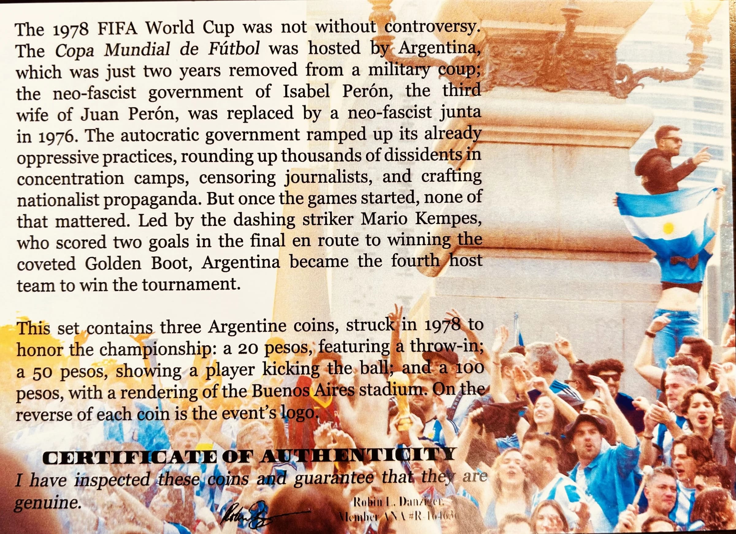 Argentina '78: A Set of Three 1978 World Cup Commemorative Coins - Image 3
