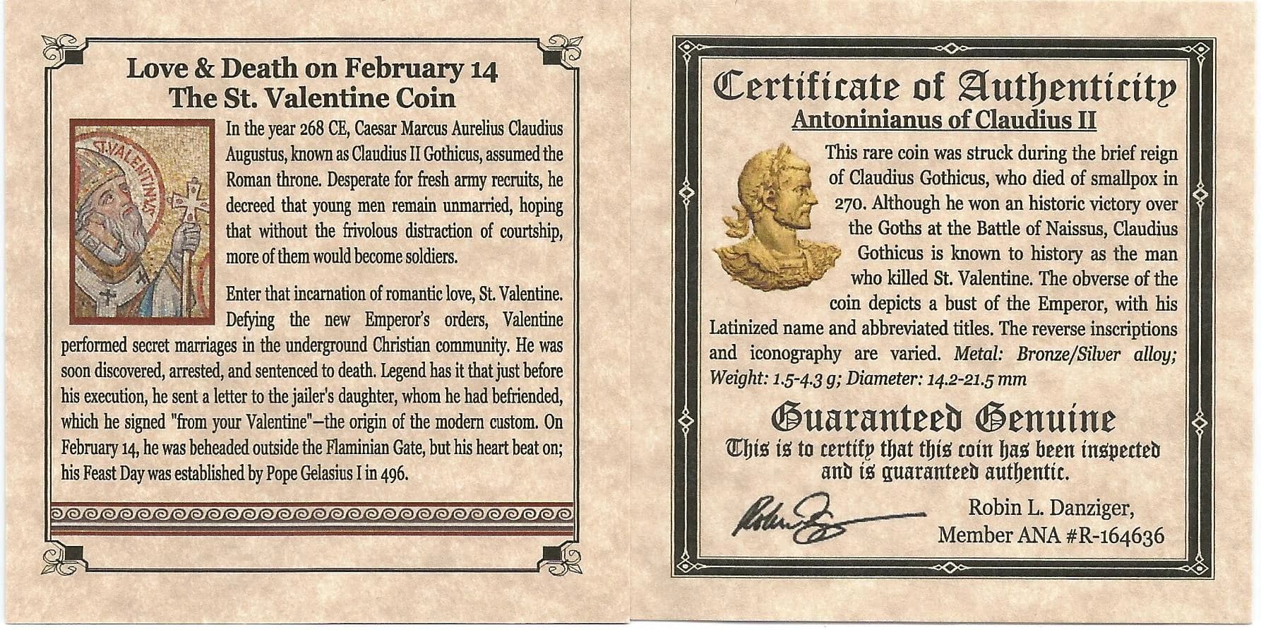 St. Valentine Bronze Coin of Claudius II (Mini Album)(C) - Image 3