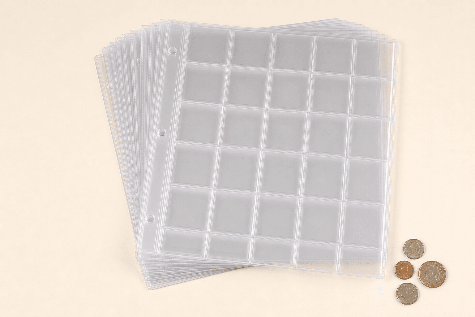 Original representative image of ten clear pocket refill pages for a ring-style coin album.