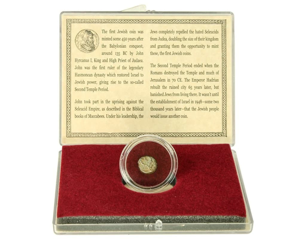 First Jewish Coin: Bronze Prutah of the Hasmonean Dynasty (Clear Box) - Image 2