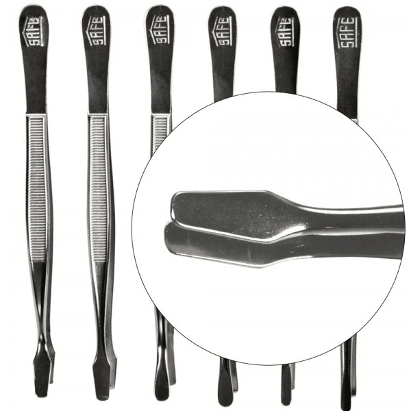 Curved Spade Tip Nickel Tongs - 4 3/4"