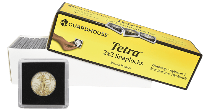 1/2 Ounce Gold Eagle, $10 Gold 2x2 Tetra Snaplock Coin Holder - 25 per pack
