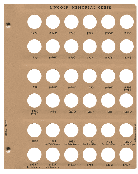 Lincoln Cents with Proof Replacement Page 1974-1983-S