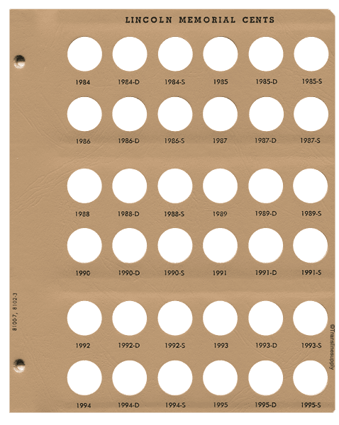 Lincoln Cents with Proof Replacement Page 7 1984-1995-S