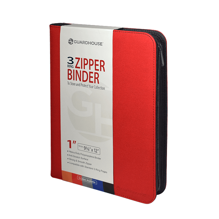 Zipper Binder with 3 Ring Clip - Red