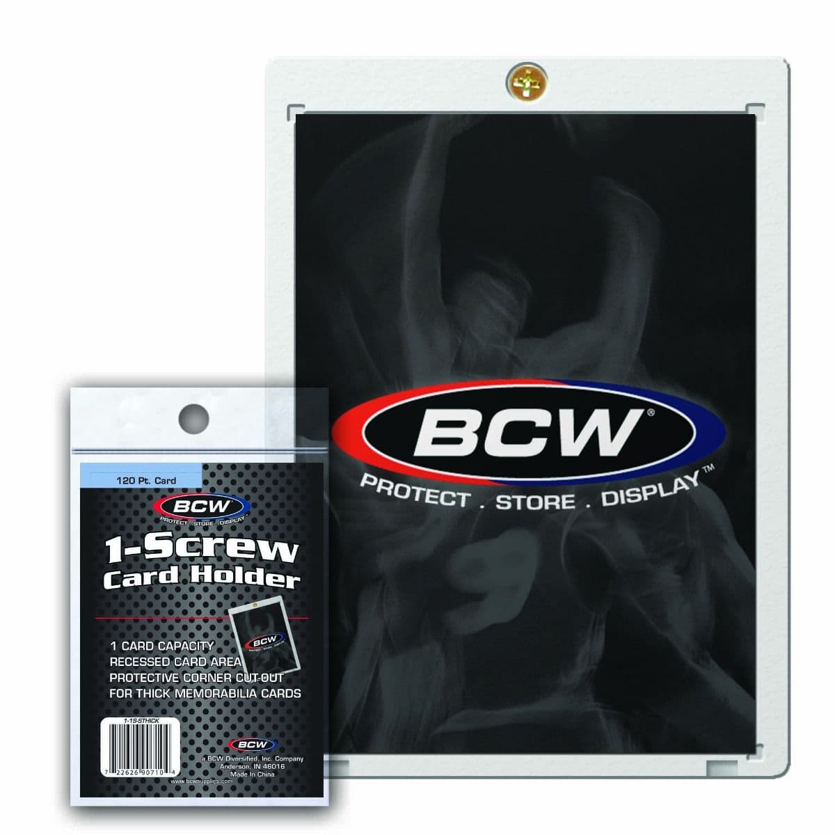 Packaged BCW 120 point 1-screw card holder over card holder with card