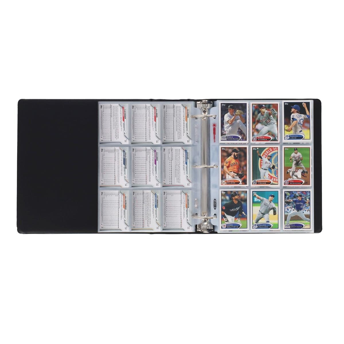 BCW 3 in. Album - Sports Card Collection - Black, opened view showcasing baseball cards being stored in the album