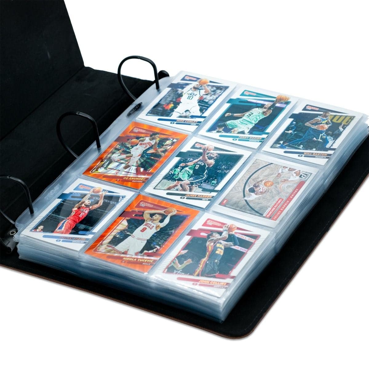 BCW premium basketball album. Open with basketball sports cards in BCW 9-pocket pages