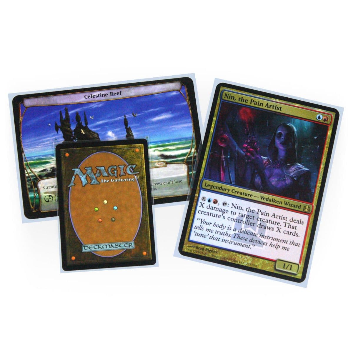 Cards in several different sizes of BCW board game sleeves