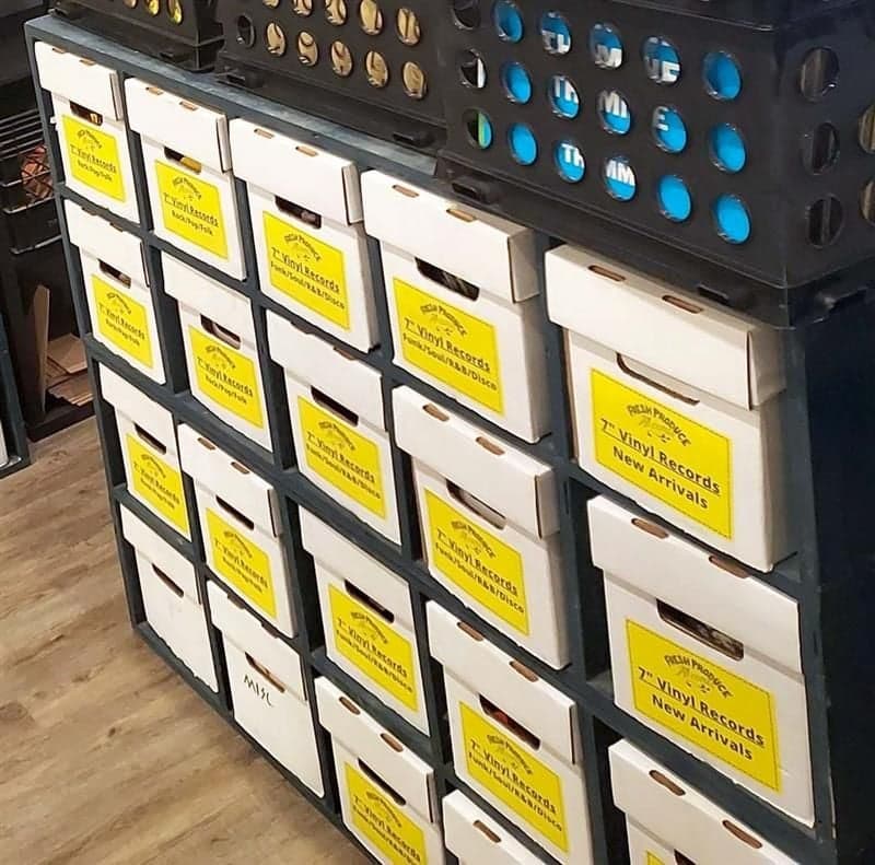 Several BCW 45 RPM Record Storage Boxes stored on a shelf