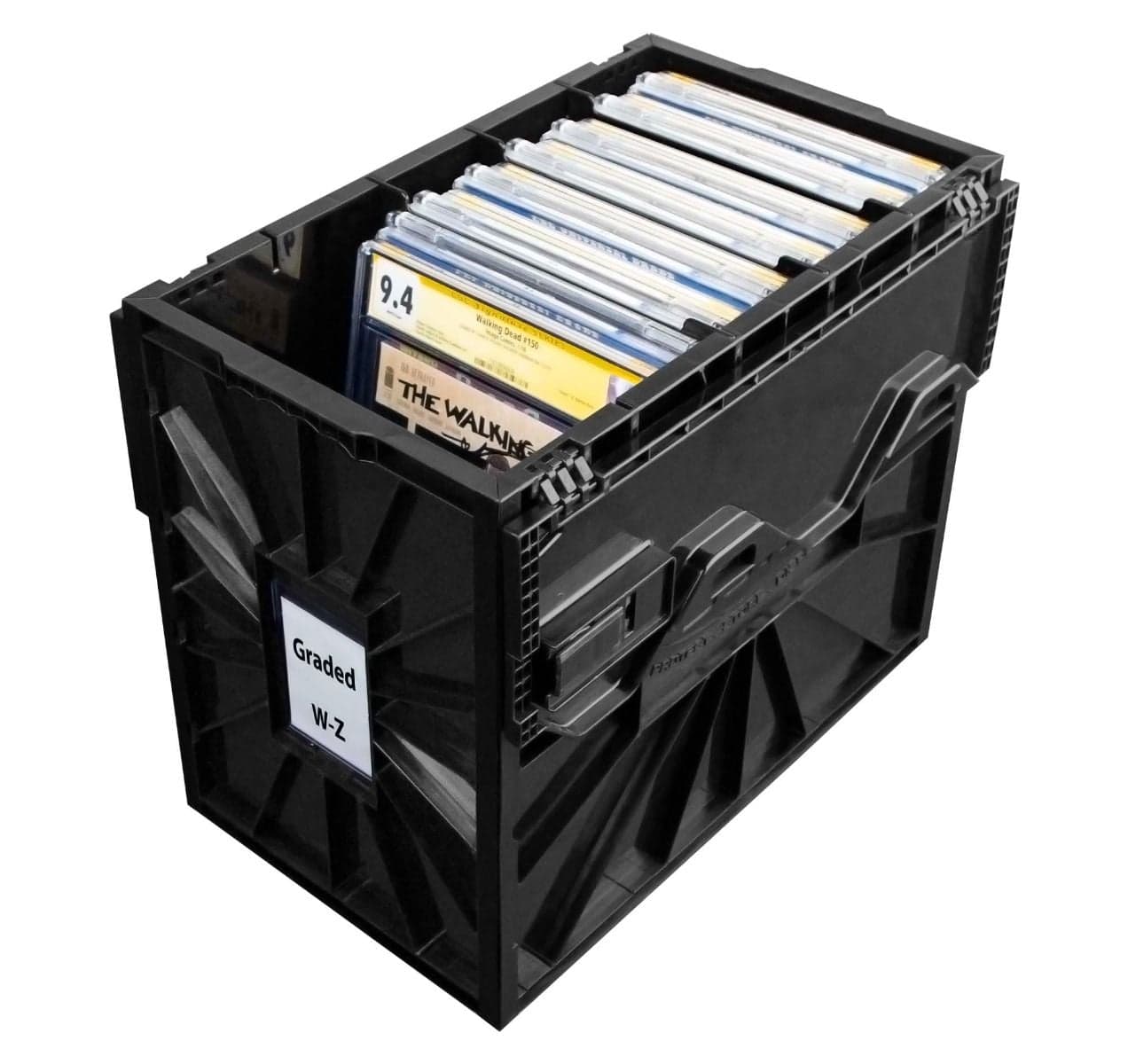Open BCW graded comic book bin with graded comics inside