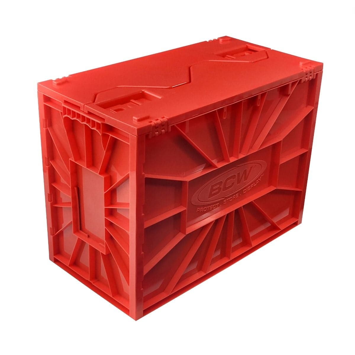 Assembled Red bcw comic book short bin, closed