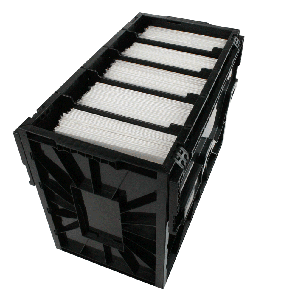 BCW Comic Book Bin Partitions - Black, view of partitions displayed inside of a BCW Short Comic Book Bin