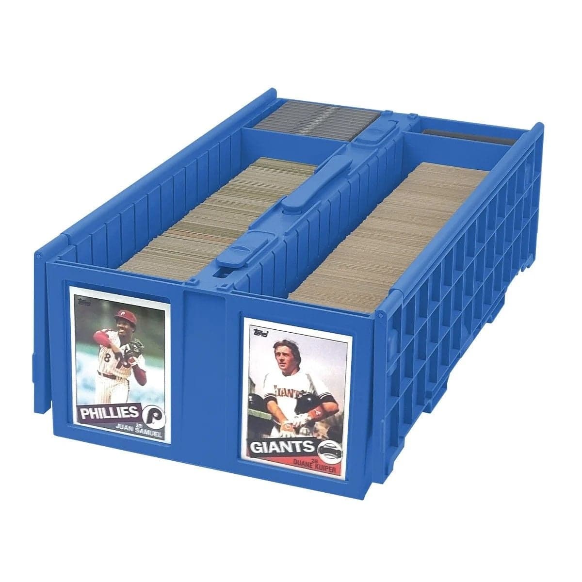BCW 1600 Collectible card bin. Blue. Open with sports baseball cards