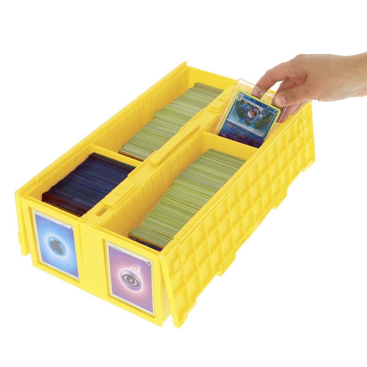 Collectible Card Bin - 1600 - Yellow. inserting pokemon cards