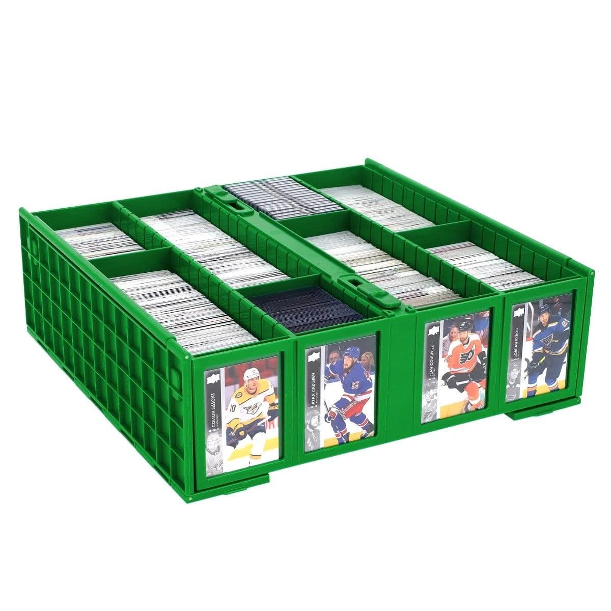 Collectible Card Bin - 3200 - Green sports hockey cards in bin